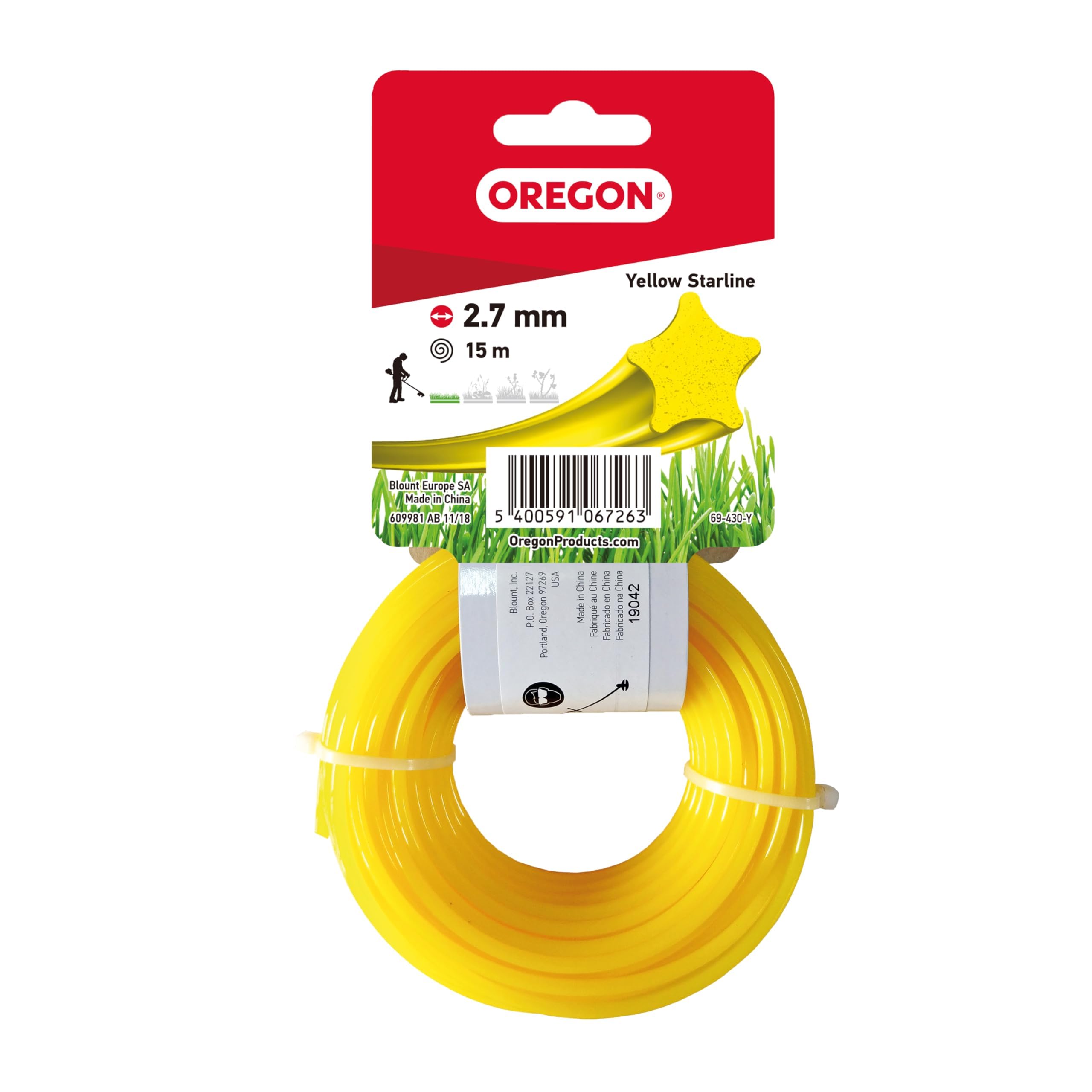 Oregon Yellow Star Shaped Strimmer Line Wire For Grass Trimmers And Brushcutters, Five Cutting Edges For Clean Finish, Professional Grade Nylon, Fits All Standard Strimmers, 2.7Mm-15M (‎69-430-Y)