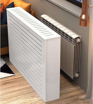 Heater Cover Modern Radiator Cover White Louvered Grill Steam Radiator Covers for Bathroom, Household Living Room Heating Decorative Cabinet(27.6x27.6x7.9in)