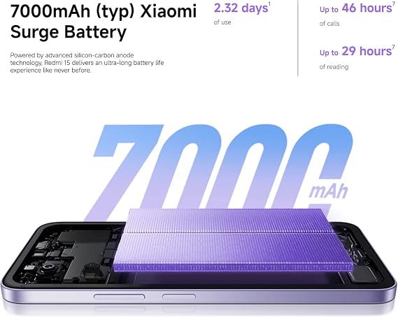 XIAOMI Redmi 15 Smartphone from 8 + 256 GB Purple Screen from 6.9 Inch 120 Hz Procesador Snapdragon 685 50MP Camera 7000 mAh No Chargers Included