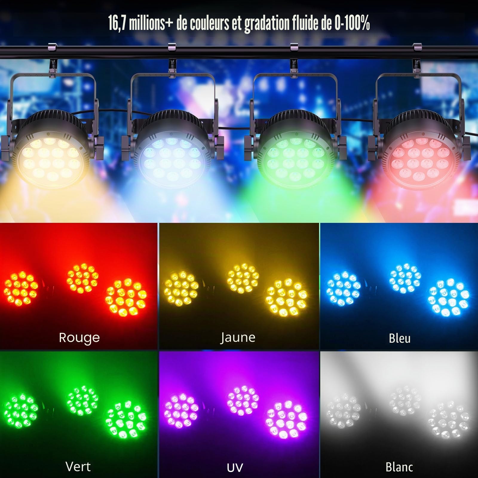 Erreyh 4PCS 210W Projecteur Par LED IP65, RGBW 14 LED Lumière de Scène Étanche, Contrôle D MX 4/9CH, Gradation 0-100% pour Jours de pluie DJ Show Concerts Spectacles et Éclairage Extérieur