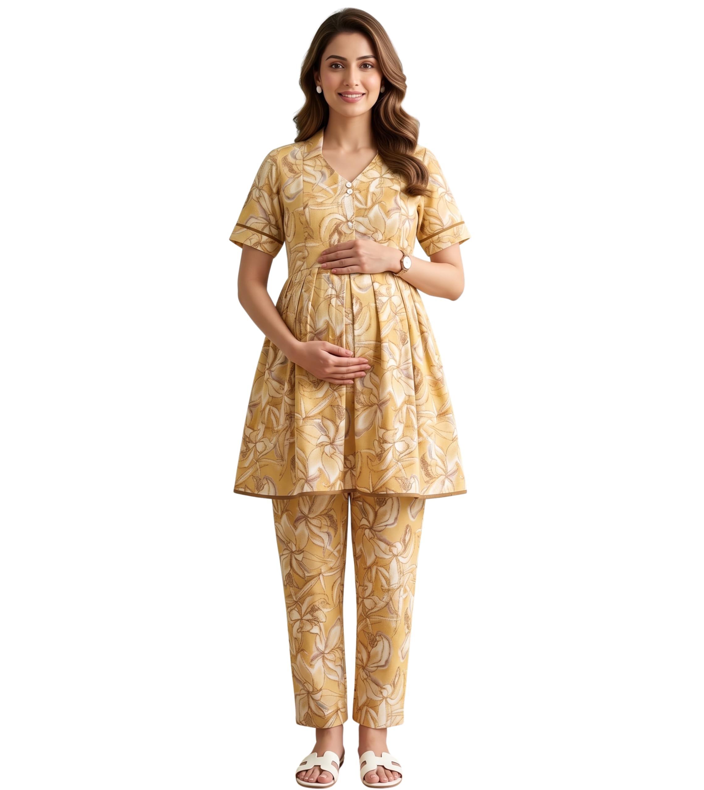Maternity Kurta Set for Women Feeding | Cotton Rayon Floral Embroidery Kurti Pant Suit with Dual Nursing Zippers to Pre & Post Pregnancy | Gift for Pregnant Woman-image-21