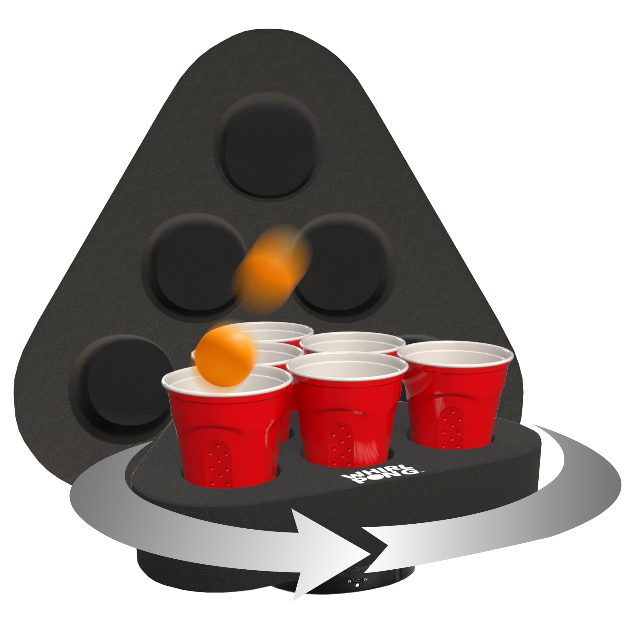 Spinning Cup Pong Game - Black, Foam Triangle on Electric Spinning Platforms - Perfect for Tailgates, Socials, & Parties - USB Rechargeable, Waterproof, & Portable (Set of 2)