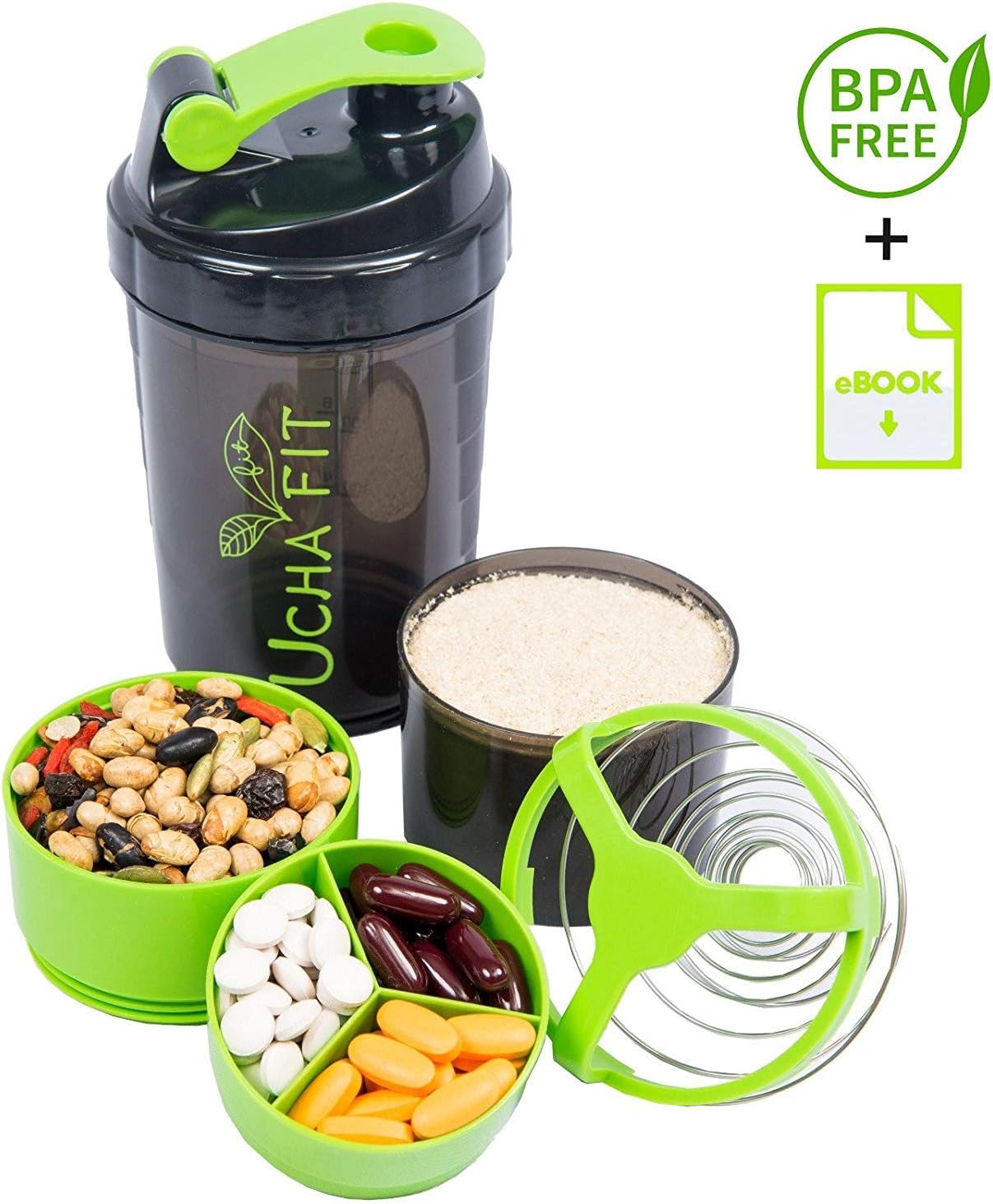 Protein Shaker Bottle with 3-Layer Cup & Lock Storage, BPA-Free 100% Leak Proof Sport Blender Mixer for Fitness Sports and Workout, Nutrition Supplements 22oz 600ml Shake Bottles