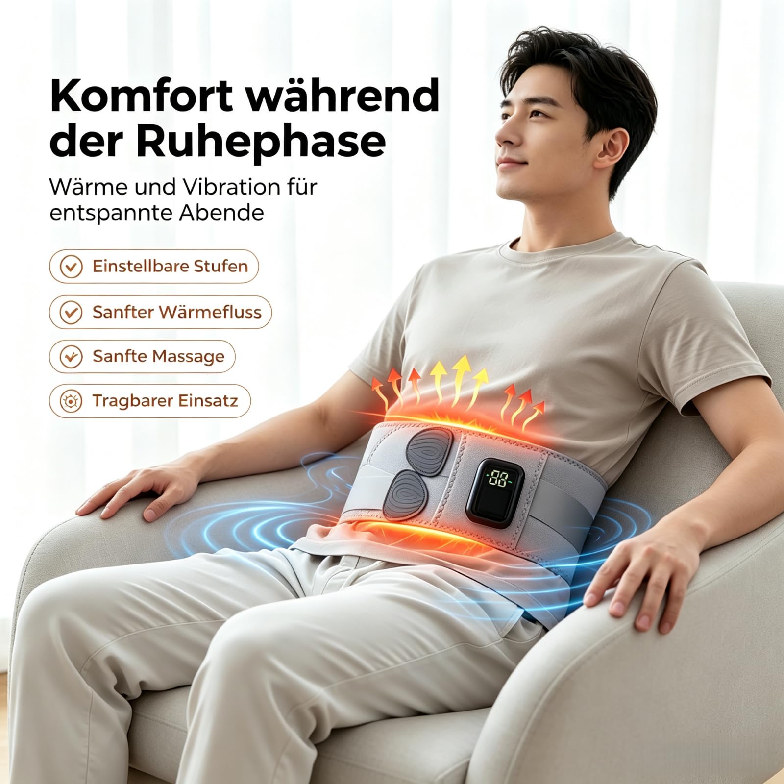 Orthofit - Cintura per la schiena, sistema di terapia a impulsi Orthofit, sistema di terapia a impulsi, set di vibrazione termica, dispositivo rimovibile, cuscino termico wireless (nero)