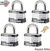 Vista 2 de Master Lock Candado: cuerpo de 2 pulgadas de ancho x grillete de 1 pulgada de largo, cuatro (4) cerraduras iguales con llave con 8 llaves, 5 NKA-4