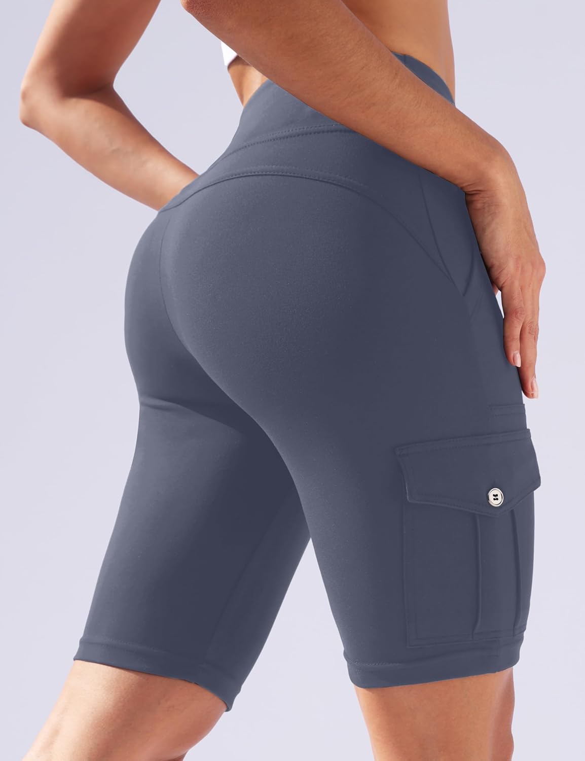 VOOVEEYA High Waisted Workout Biker Shorts Women Tummy Control Yoga Running Shorts with Cargo Pockets Gym Athletic Shorts
