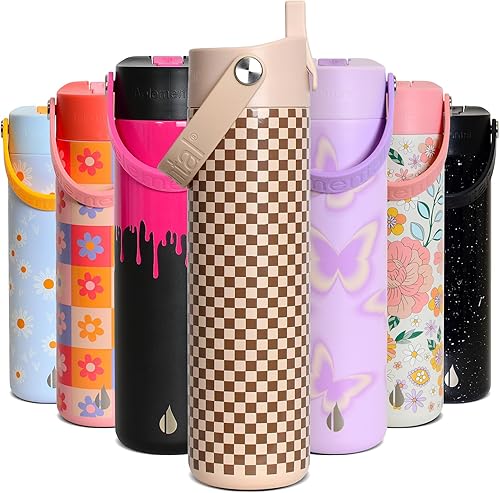 Elemental Botella de agua aislada de 24 onzas con popote, botellas de agua con núcleo de acero inoxidable 100% a prueba de fugas para viajes,