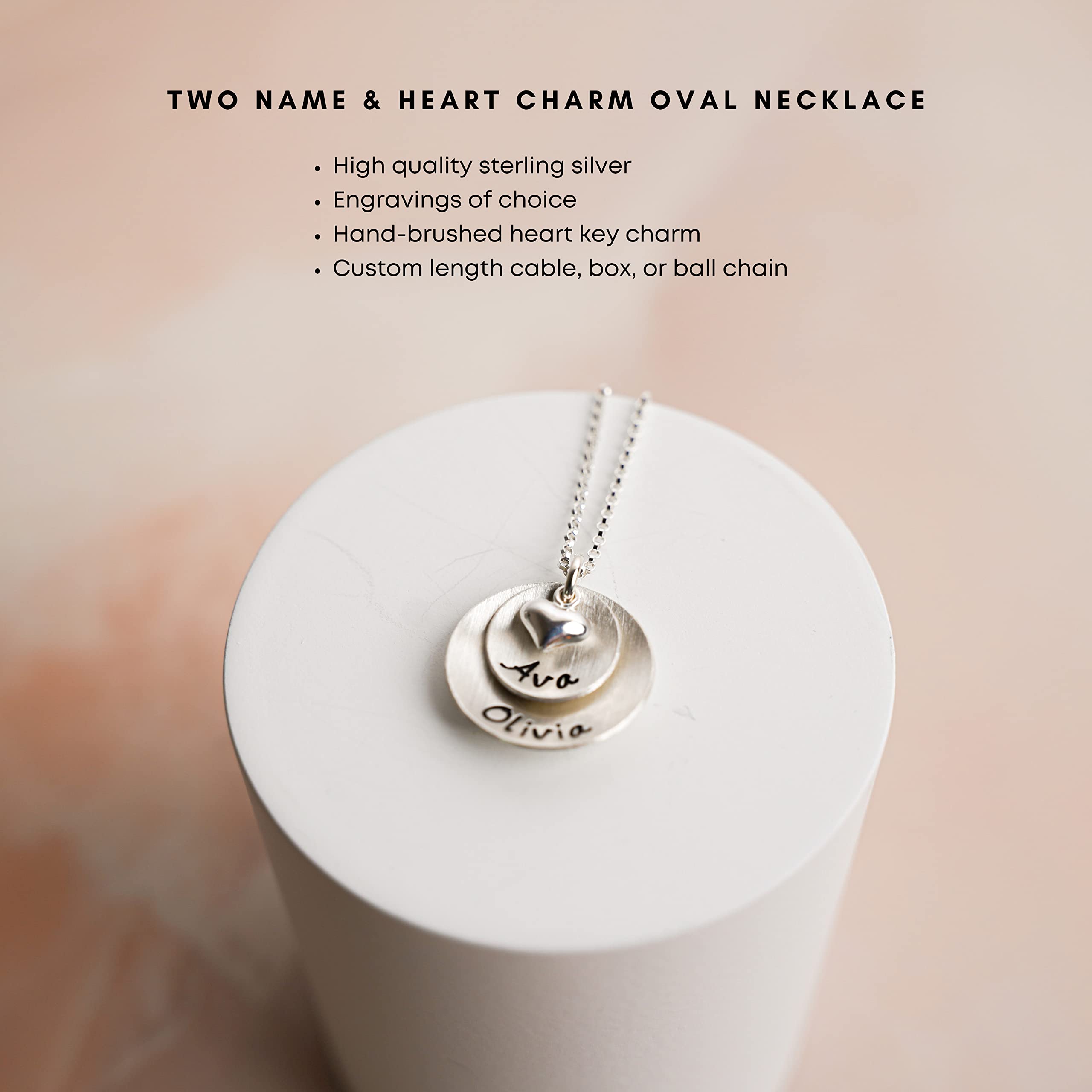 QYYZTQY Lucky Two personalisiertes Sterlingsilber mit 2 Namen oder Wörtern Ihrer Wahl. Inklusive Sterlingsilber-Kabelkette als Geschenk für Sie, ohne Edelstein