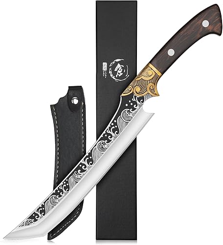 Miniatura 9 de Purple Dragon Cuchillo de deshuesar de acero japonés con funda de cuero, cuchillo de recortar con hoja elegante, cuchillo de deshuesar afilado para