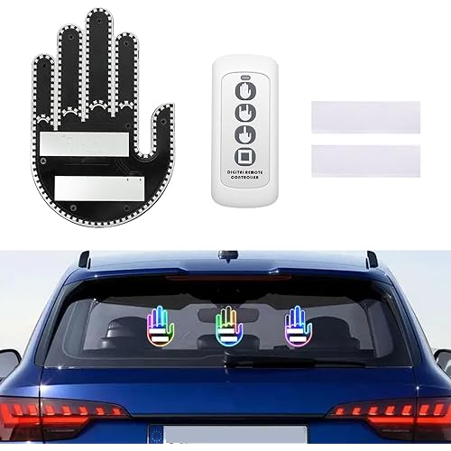 LECART 7 Colors Gesture Car Light, Led Finger Gesture Hand Light with Remote, Car Finger Lights, Colorful Funny Back Window Gesture Sign Lighting, Car Gadgets & Ideal Gift for Men Women