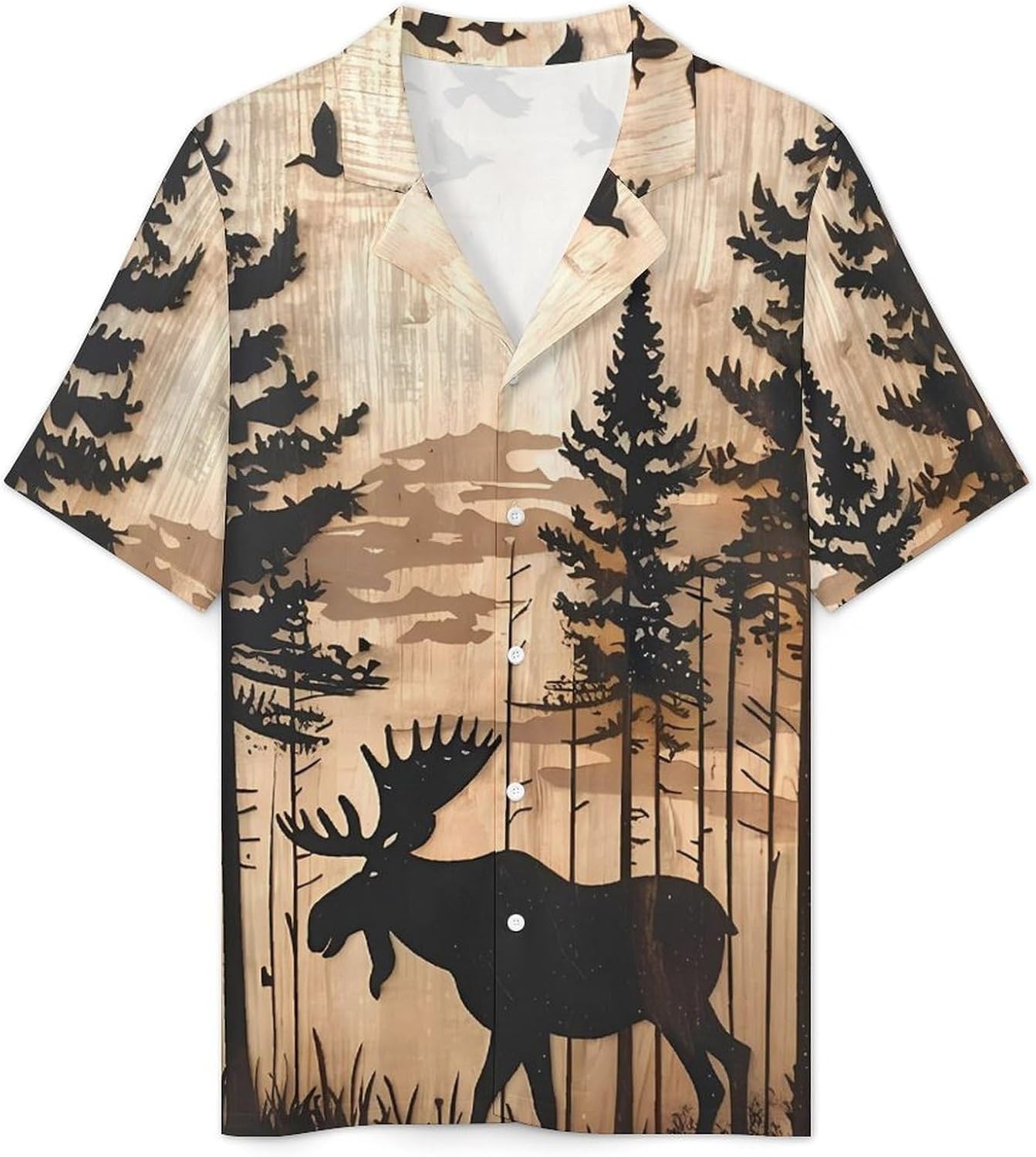 Moose Woodland Hunting Eagle1 Men's Short Sleeve Pajama Set Satin Silk Like Lounge Sleepwear