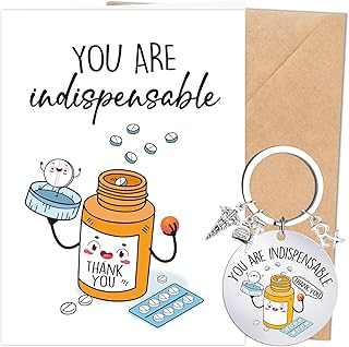 2Pcs Pharmacist Gifts for Women Men, Funny Pharmacy Thank You Card with Envelope Keychain, Christmas Graduation Retirement Appreciation Gifts for Doctor Nurse Pharmacy Tech DR RX