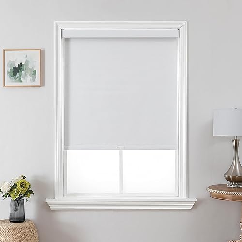 Joydeco 100% Blackout Roller Shades Cordless Blinds for Windows, Free-Stop Shades, UV Protection, Natural Woven Blinds for Home and Office, Light-Proof Aluminum Cover (White, 26" W x 75" H)
