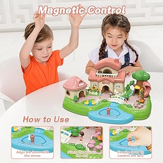 Magnetic Dollhouse Playset for 3-5 Year Old Girls Gift, Princess Castle Playset with 2 Magnetic Control Movable Little People, Magnetic Doll House Girls Toys with Light & Music, Pink