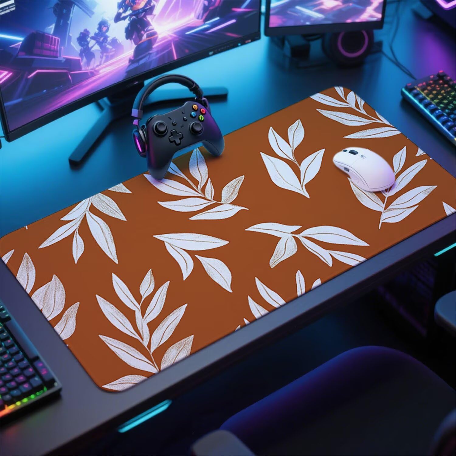 Pomarańczowa podkładka pod mysz pod mysz pod mysz do gier XXL 1200 x 600 x 3 mm podkładka pod mysz gumowa liście duża podkładka pod mysz dla graczy akcesoria wodoodporne PC, do klawiatury laptopa w