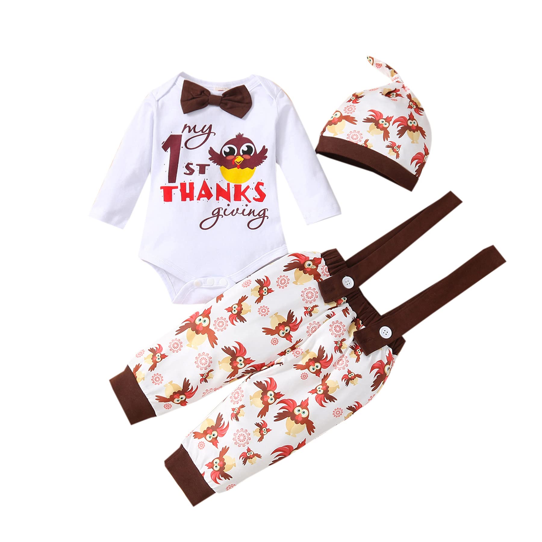 Infant Toddler Baby Girls Thanksgiving Outfit Turkey Long Sleeve Bodysuit Pants Headband 3Pcs Clothes Set