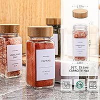 Vista 2 de DIMBRAH Tarros de especias con etiqueta, 24 unidades, recipientes de condimentos, tarros de especias de vidrio con tapas de bambú, artículos