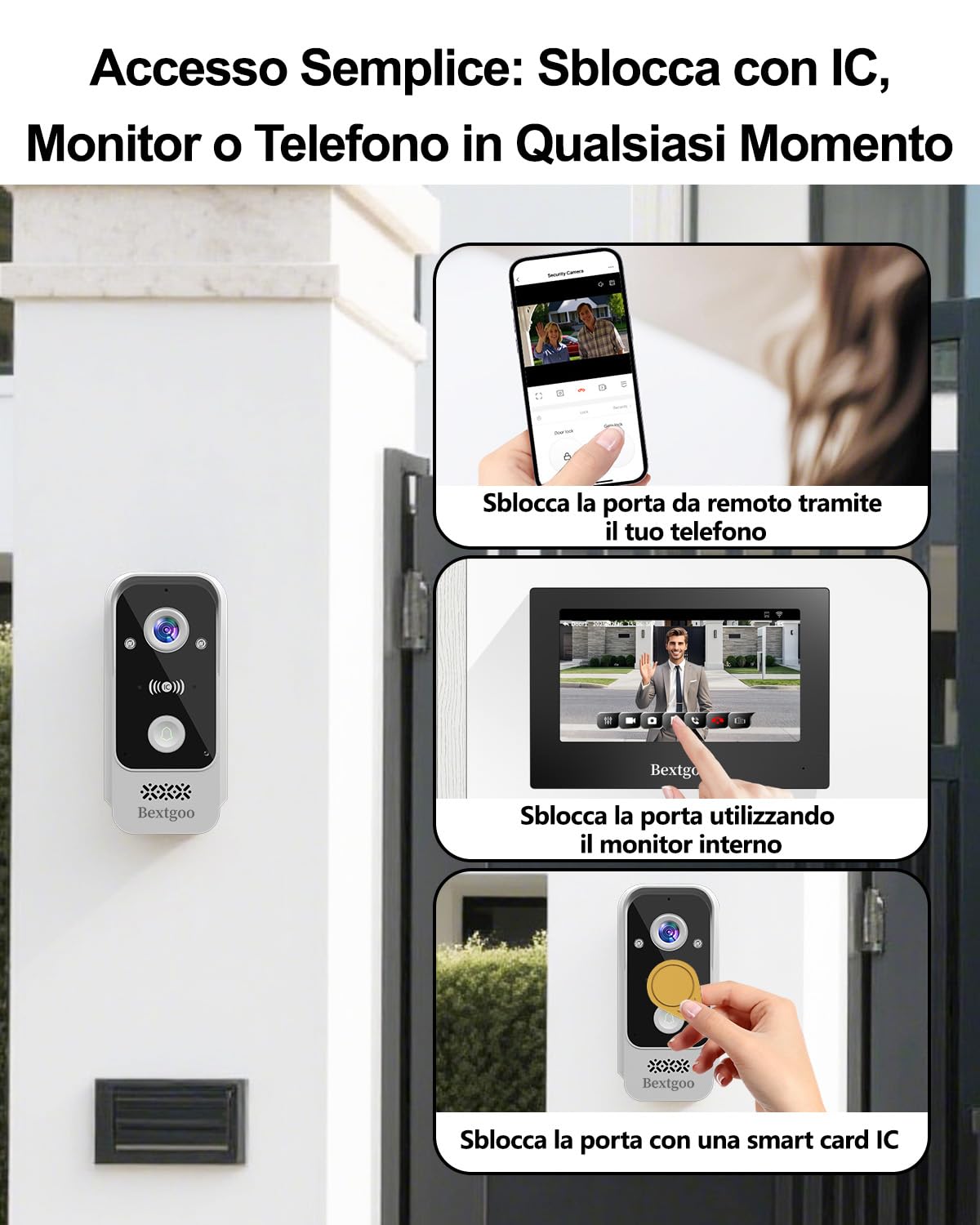 2K Videocitofono WiFi 2 Fili, Schermo Touch Screen a Colori 7", App Sblocco Remoto, Carta IC Unloc, Audio Bidirezionale, 170° Rilevamento Movimento, Visione Notturna, IP66, Scheda SD Integrata 64 GB
