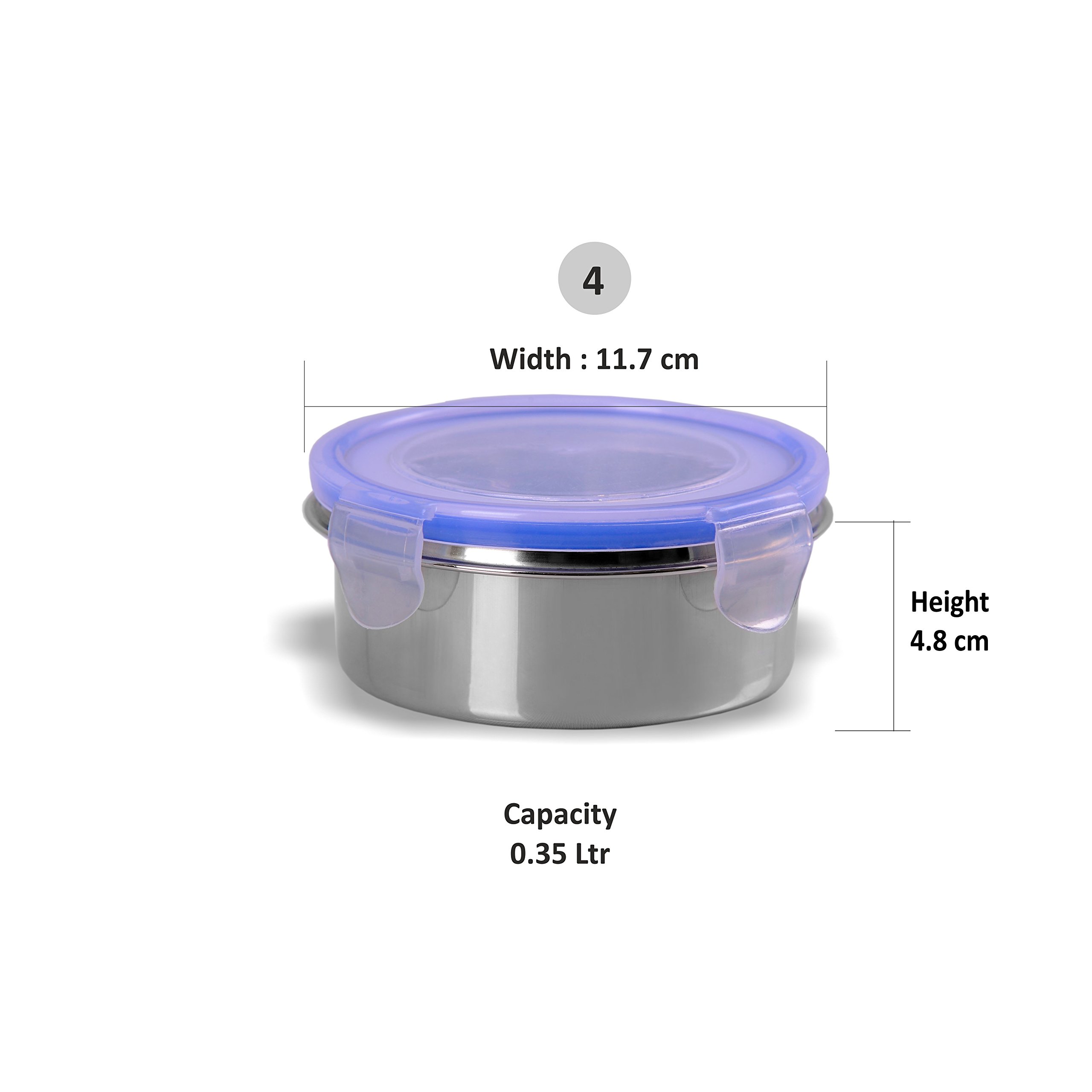 Sumeet Stainless Steel Airtight & Leak Proof L&L Containers Set, Size 350ML -4Pc, Silver - Image 5 thumbnail