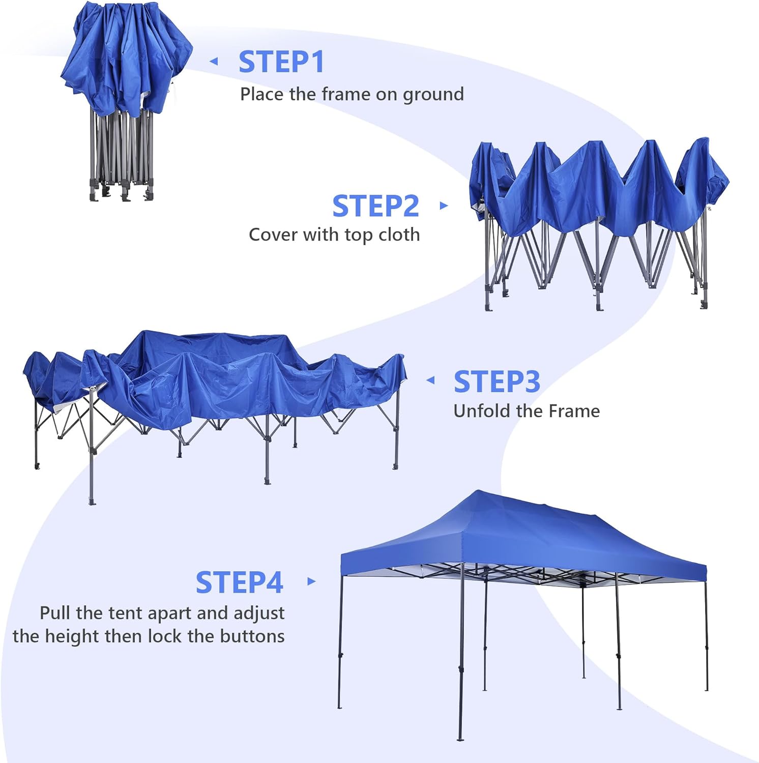 GDY 10x20 ft Instant Pop up Canopy, Folding Heavy Duty Height Adjustable Shelter Gazebos with Wheeled Bag,Blue.