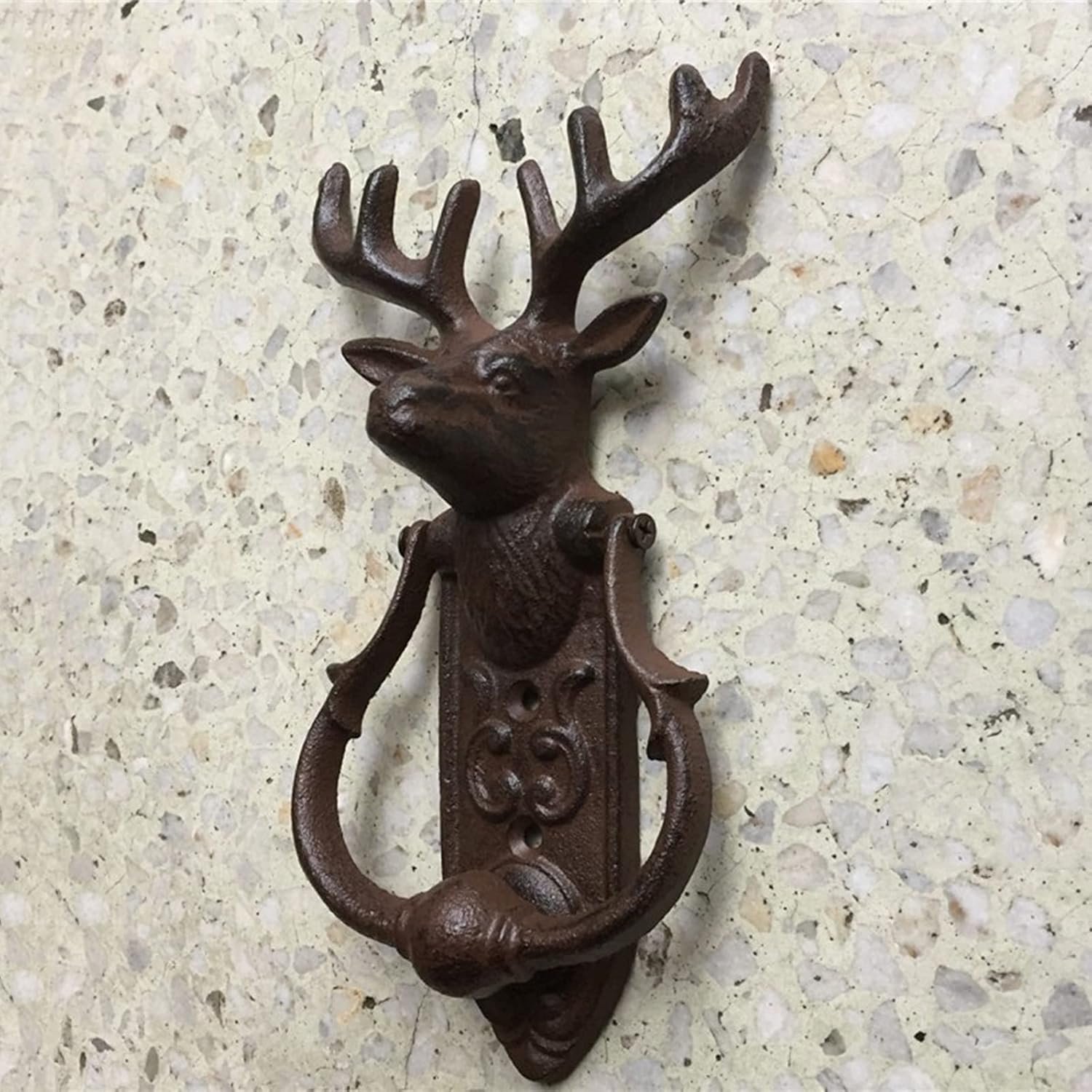 JYDQM Retro Door Knocker Decorative Cast Iron Metal Deer Head Front Door Knocker, Vintage Gothic Style Home Decor Gate Handle for Dresser/Barn Door/Shed Door, 8.8" Tall