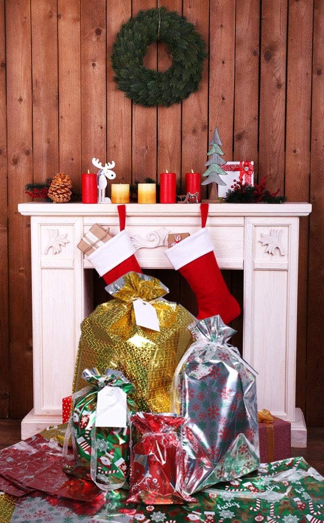 Christmas Gift Bags,40Pcs Santa Wrapping Bag in 4 Sizes and 4 Designs with Inserted Drawstring Ribbons and Tags for Wrapping Holiday
