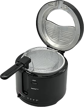 PantryPro 2.5 Liter Electric Deep Fryer with Cool Touch Sides and Nonstick Basket, Adjustable Temperature, Lid with Viewing Window, Black