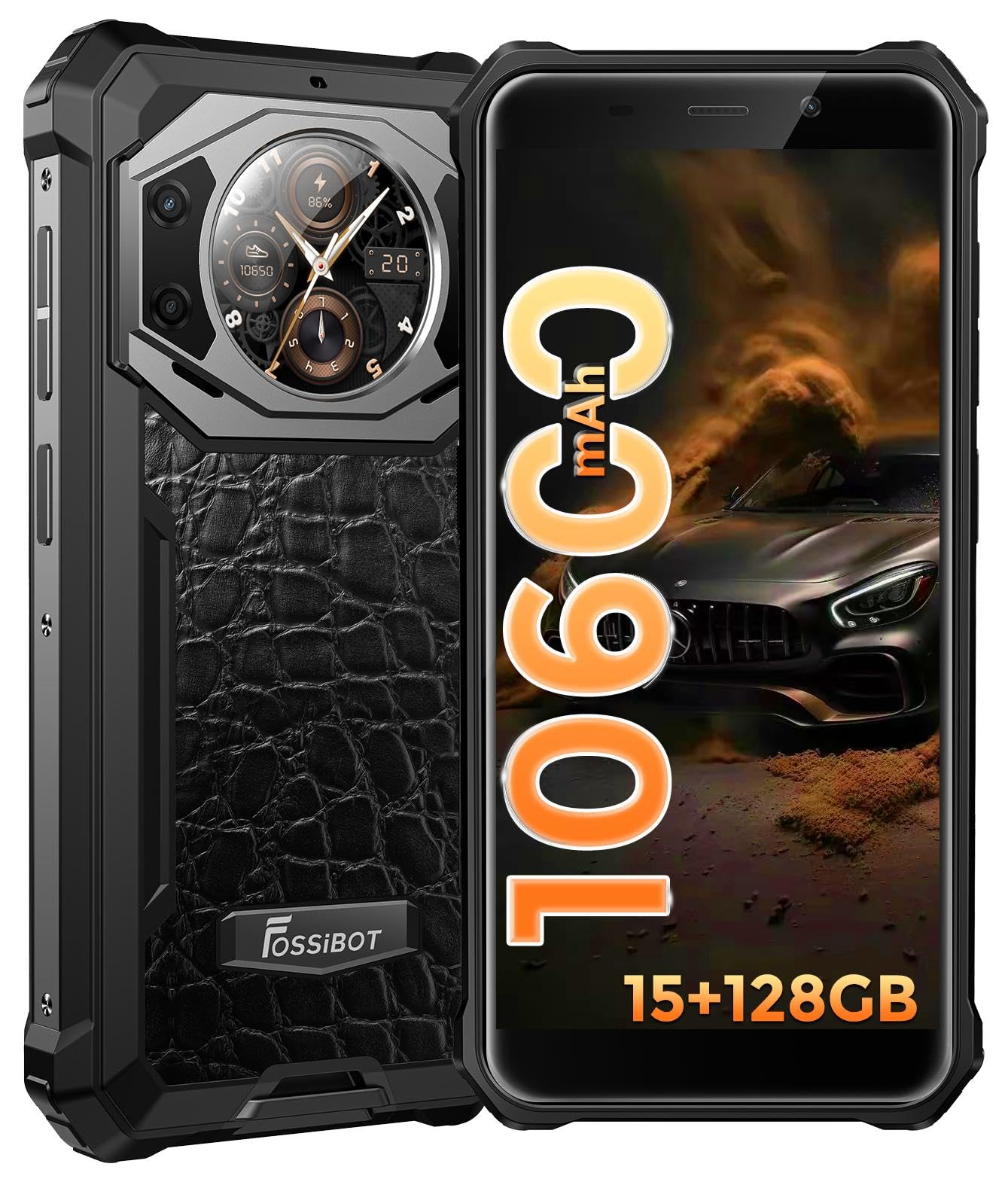 FOSSiBOT F101 PRO Rugged Smartphone 15+128GB Android 13 5.45" HD+ Display 1.32”, 10600mAh Telefono Indistruttibile, IP68 IP69K, Fotocamera 24+8MP Dual SIM 4G GPS/OTG