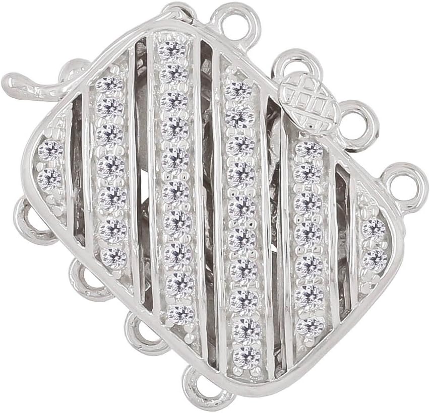HIGH END! Sterling Silver CZ 4-Strand Cushion Pave Set Pearl Box Clasp for DIY Necklace Bracelet