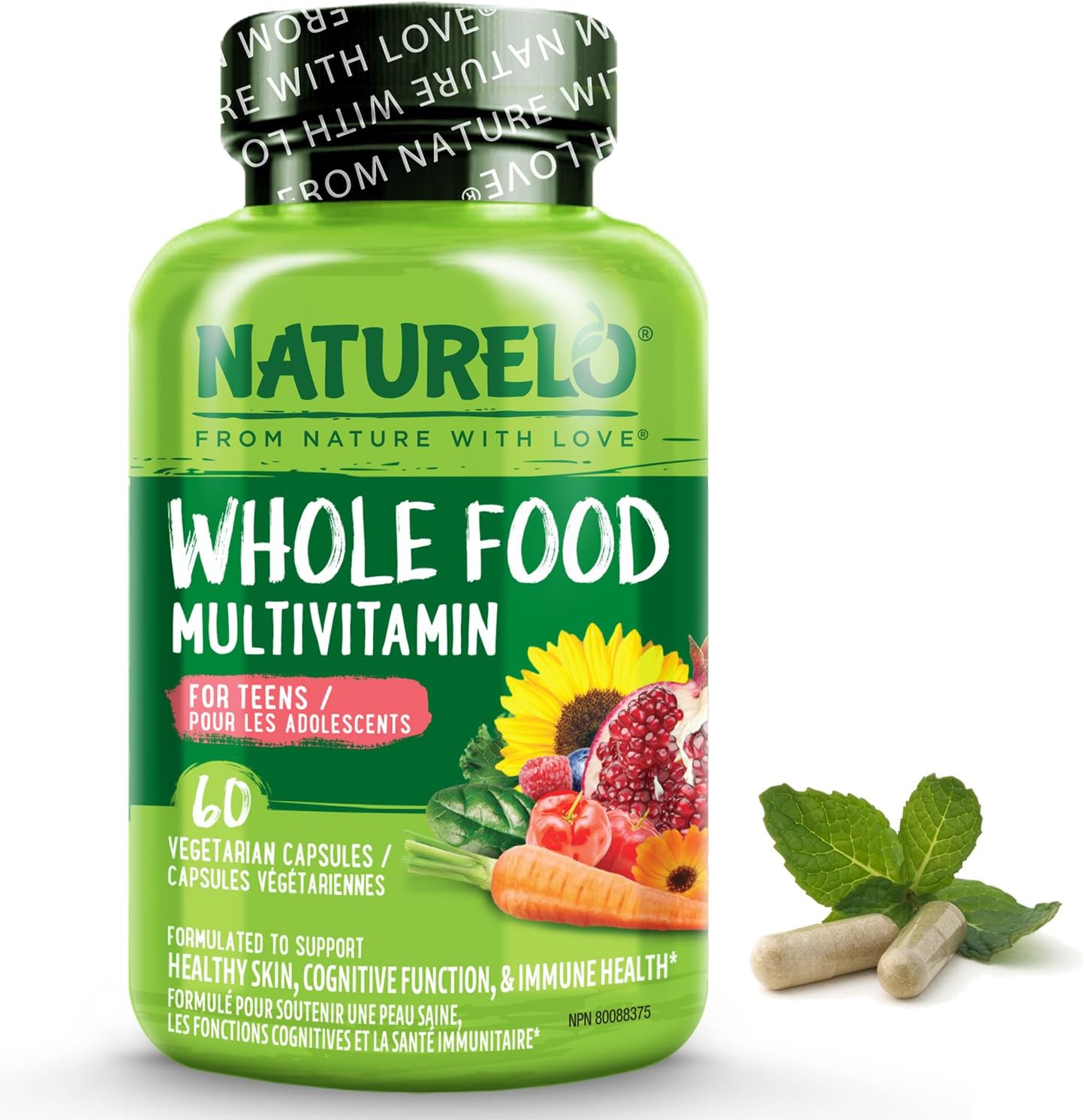 NATURELO Whole Food Multivitamin for Teens – Natural Vitamins/Minerals for Teenage Boys & Girls – Supplement for Active Kids – with Organic Extracts – Non-GMO – Vegan/Vegetarian – 60 Capsules