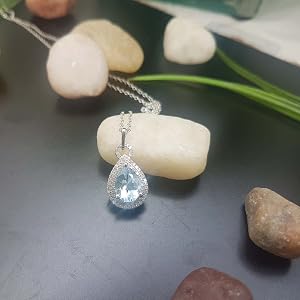 Dazzlingrock 18K White Gold Heart Pendant – Aquamarine & Diamond Necklace With Chain - View #7