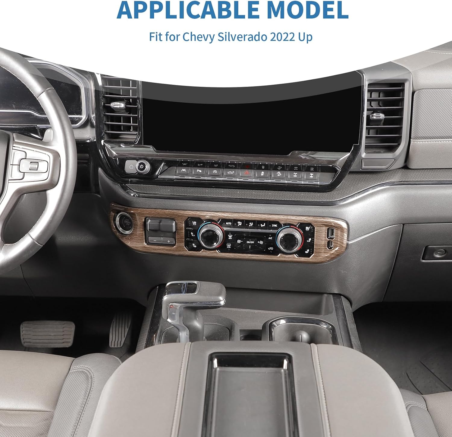 for Silverado Center Dash AC Control Panel Trim Cover for Chevy Silverado 2022+ Brown Wood Grain Interior Accessories 1pc
