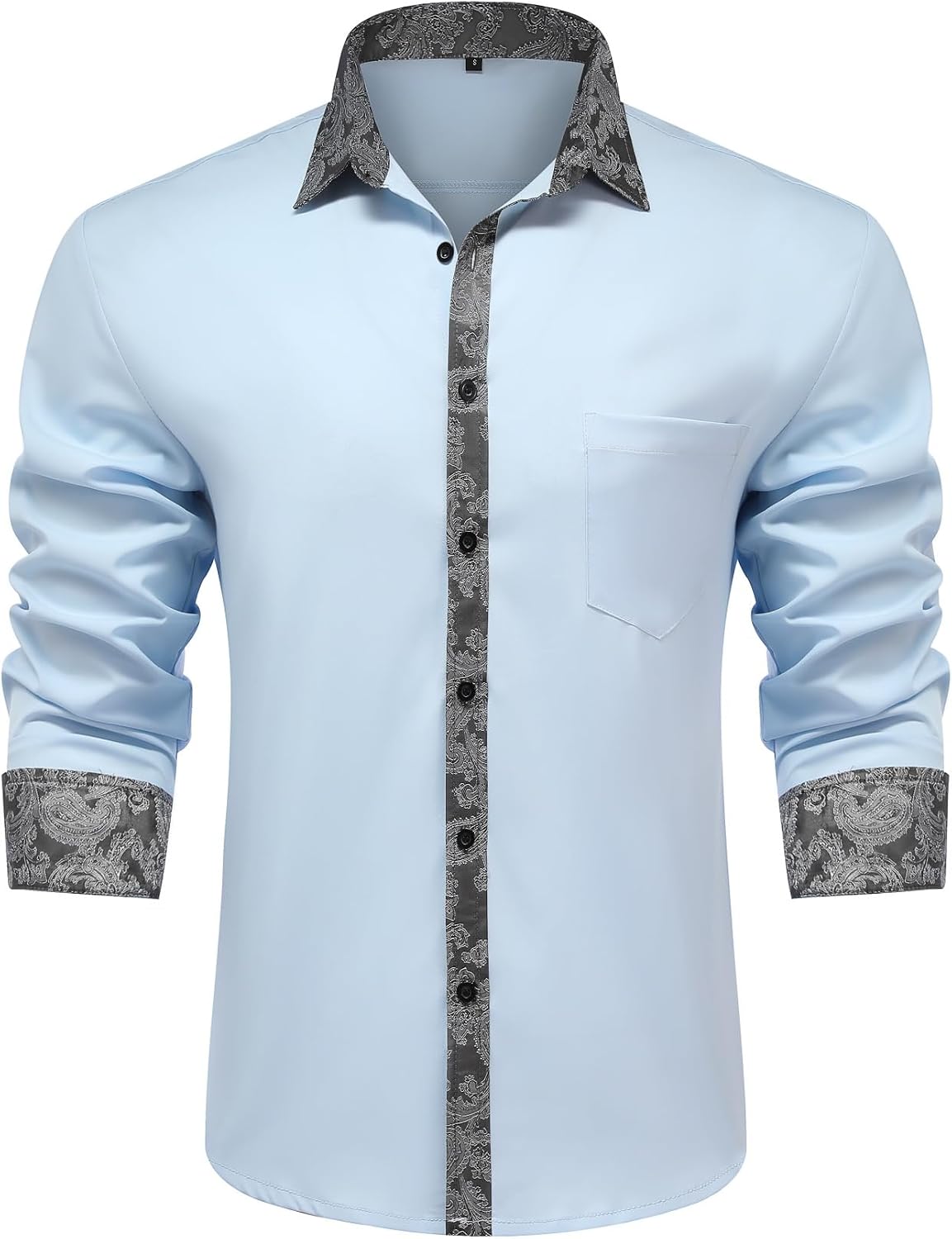 Allthemen Camicia da Uomo Elegante Maniche Lunghe Shirts con Bottoni Risvolto Casual Formal Tops per Matrimonio e Festa Bianco S