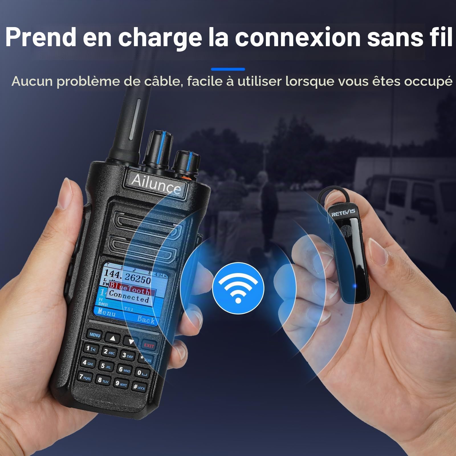 Retevis Ailunce HD2 DMR Radio, Talkie Walkie Longue Portée | sans Fil 5.0, Double Bande Walkie Talkie, Etanche IP67, Batterie 3200mAh Radio Amateur pour Evénement Amateur