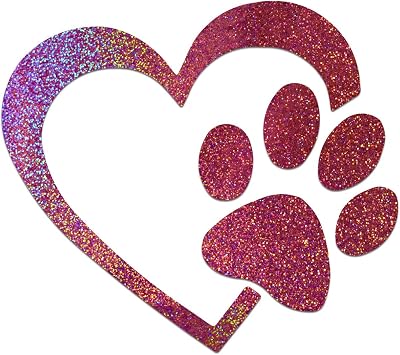 Heart with Dog Paw Decal Vinyl Sticker Auto Car Truck Wall Laptop | Pink Holographic | 6" x 5.5"