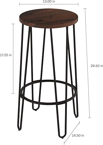 Miniatura 18 de Juego de 2 taburetes de bar – Taburetes de bar sin respaldo de 24 pulgadas de alto con patas de horquilla y asiento de madera para cocina, comedor o