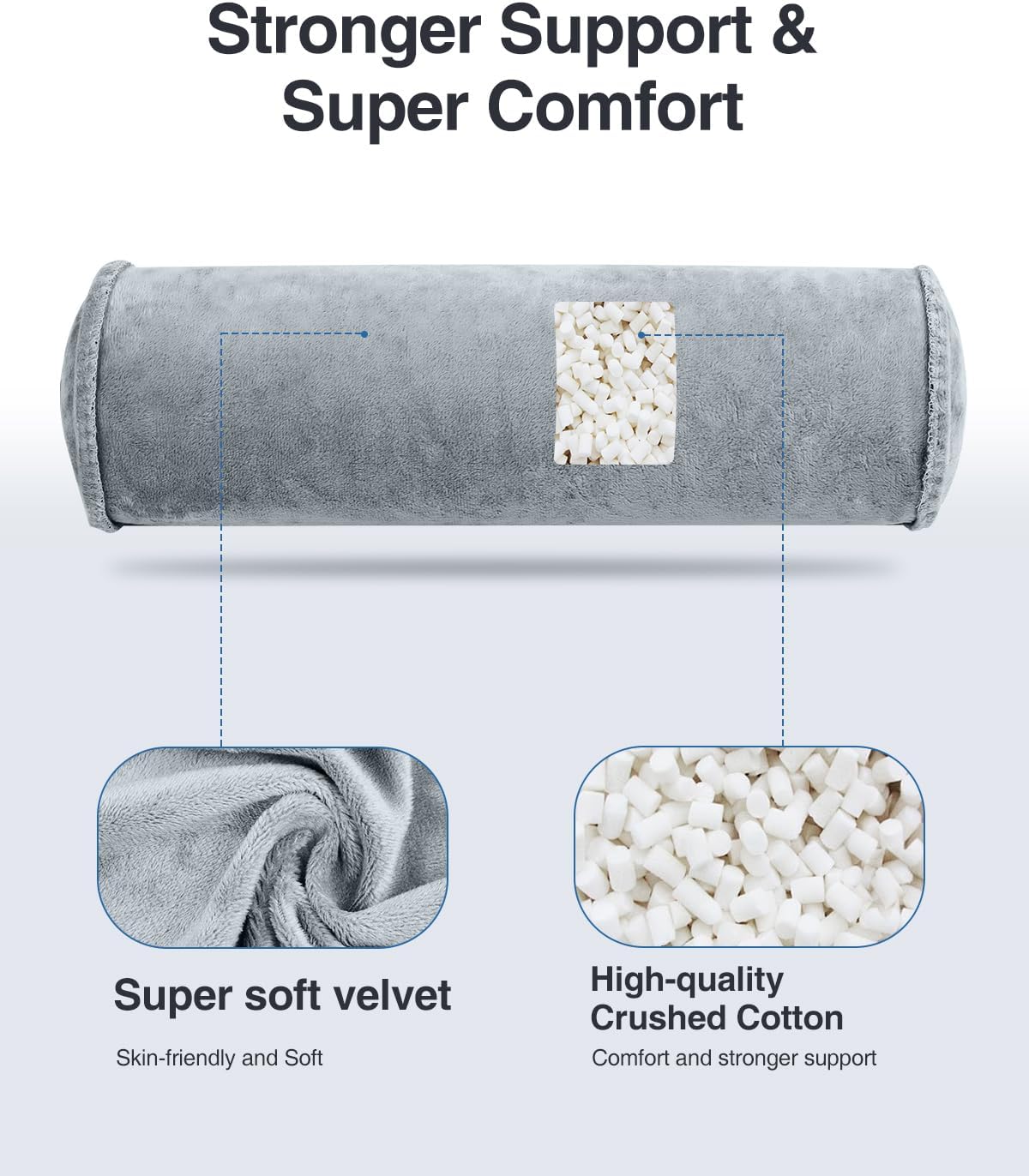 Luxtude Inflatable Neck Roll Pillow for Sleeping, Travel Cervical Pillow for Neck Pain Relief, Cylinder Support Pillows Round Bolster Pillows for Bed, Lumbar Roll, Legs, Back and Yoga (Grey-4.7in) - Image 5