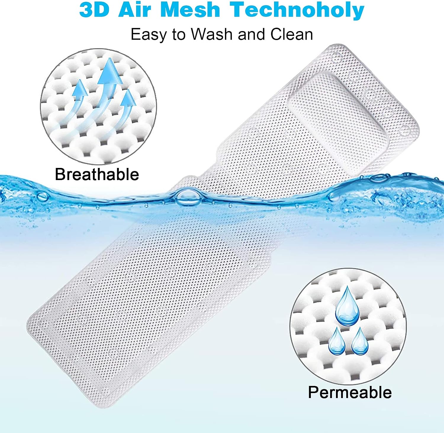 Full Body Bath Pillow Mat Non-Slip Luxury Spa Bath Cushion，Bath Pillows for Tub Neck and Back Support, Bath Tub Pillow for Adults, Large Non Slip Suction Cups Comfort Head Rest -49x14in