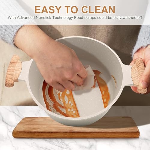 Miniatura 4 de Bobikuke Juego de 10 utensilios de cocina antiadherentes, ollas y sartenes antiadherentes con tapa, juegos de utensilios de cocina para cocinar con