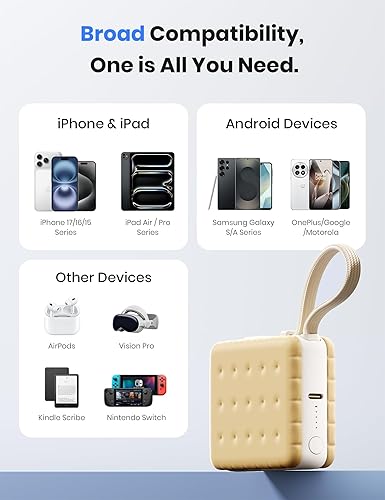 Miniatura 7 de WSKEN para mini cargador portátil, batería de 10000 mAh con carga rápida de 30 W, cables USB-C integrados, pequeño compacto, banco de energía para