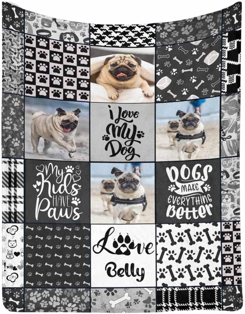 MyPupSocks Personalized Pet Loss Sympathy Blanket, I Love My Dog Memory Photo Blanket Custom Dog Memorial Gifts Throw Blanket with Pet Picture Name for Remembrance Bereavement Gifts 50x60