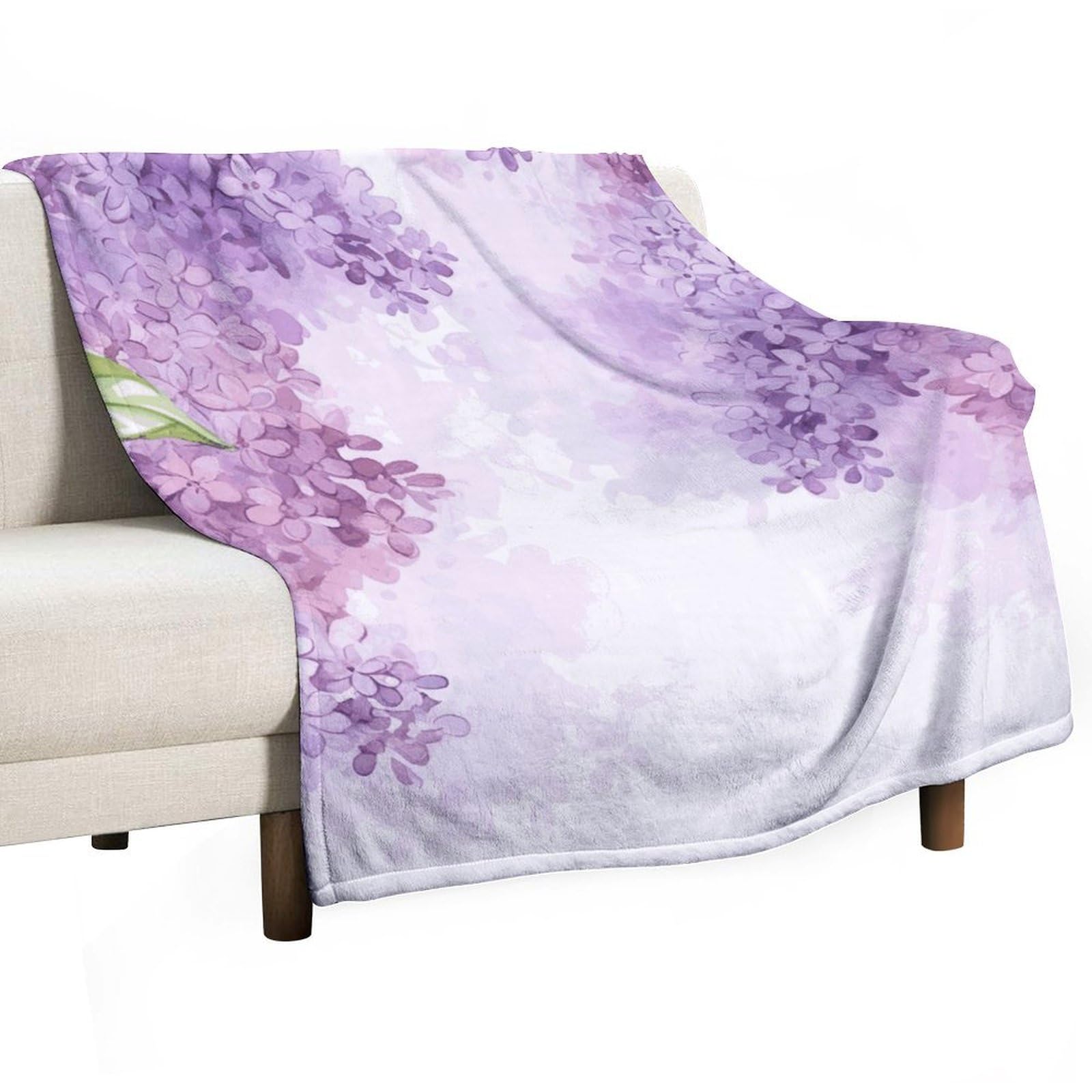 Couverture polaire canapé anti-froid plaid léger fleurs lilas lit