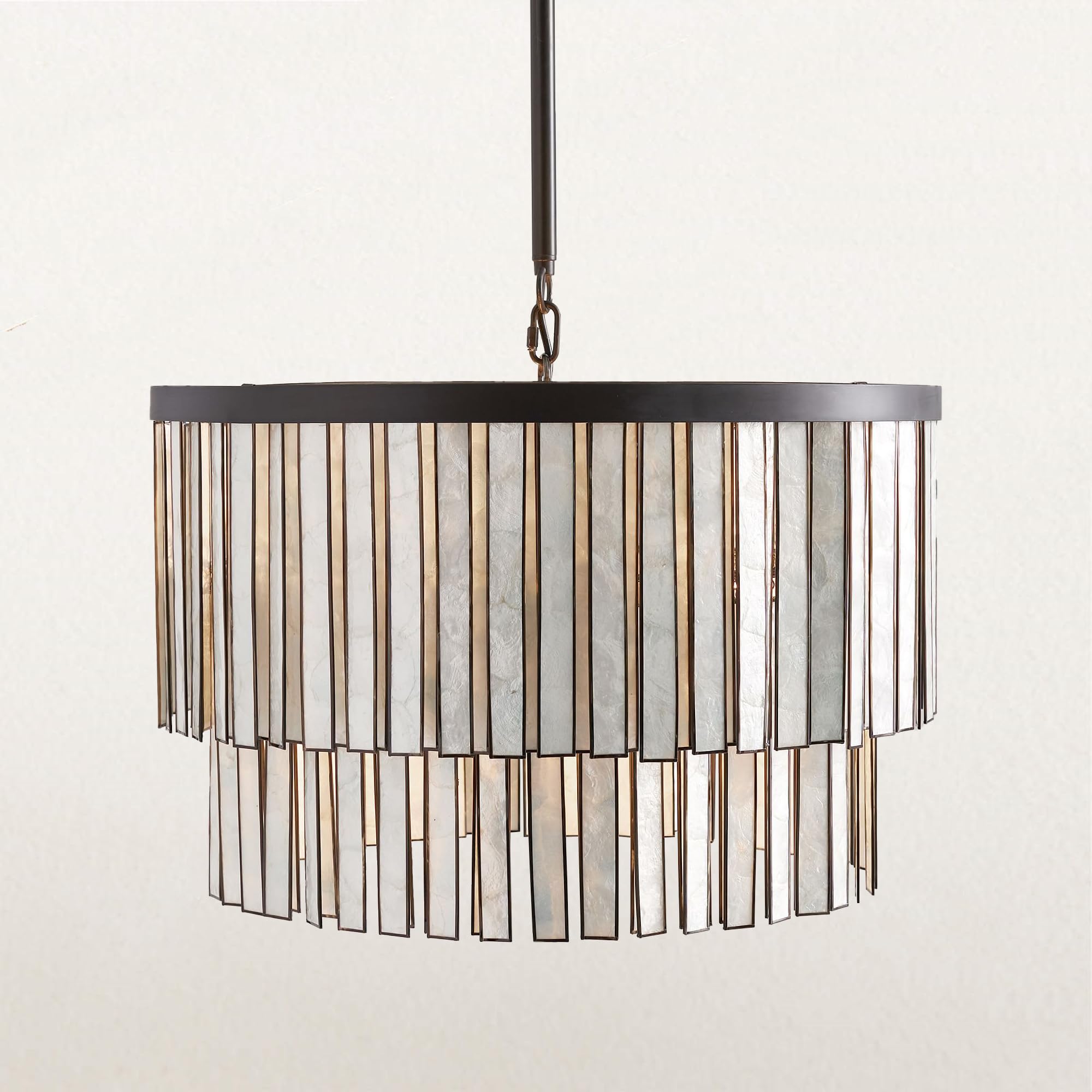 (similar)Capiz Round Chandelier Industrial Style Chandelier Over Kitchen Island, Living Room, Bedroom Ceiling Light Fixture