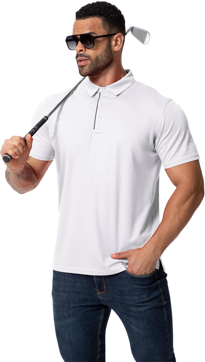 3 Pack Mens Polo Shirt Quick-Dry Short Sleeve Athletic Top Moisture Wicking Performance Dry Fit Golf Tennis T-Shirt