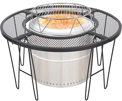 Fire Pit Accessory Kit and Surround Tabletop for Solo Stove Bonfire, Stainless Steel Fire Pit Stand Grill Cooking Grate, Portable Durable Round Smokeless Surround Table for Outdoor Camping