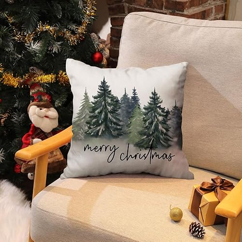 Miniatura 3 de DFXSZ Fundas de almohada de Navidad de 16 x 16 pulgadas, decoración de Navidad, acuarela, azul, verde, árbol de Navidad, estilo rústico, estampado