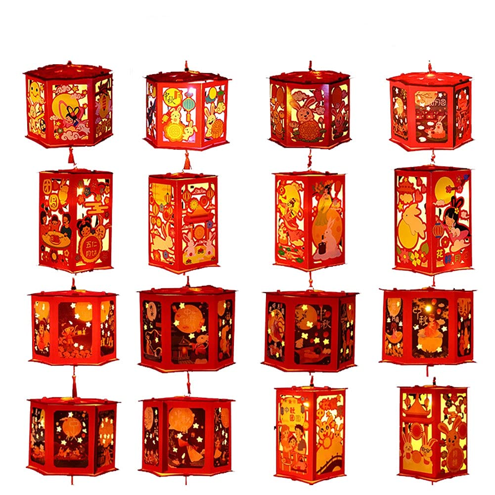 6 Pack Red Chinese Lanterns Mid-Autumn Festival Handmade Lanterns for Kids Family Party Room Ornaments Holiday Decoration(Random Pattern)