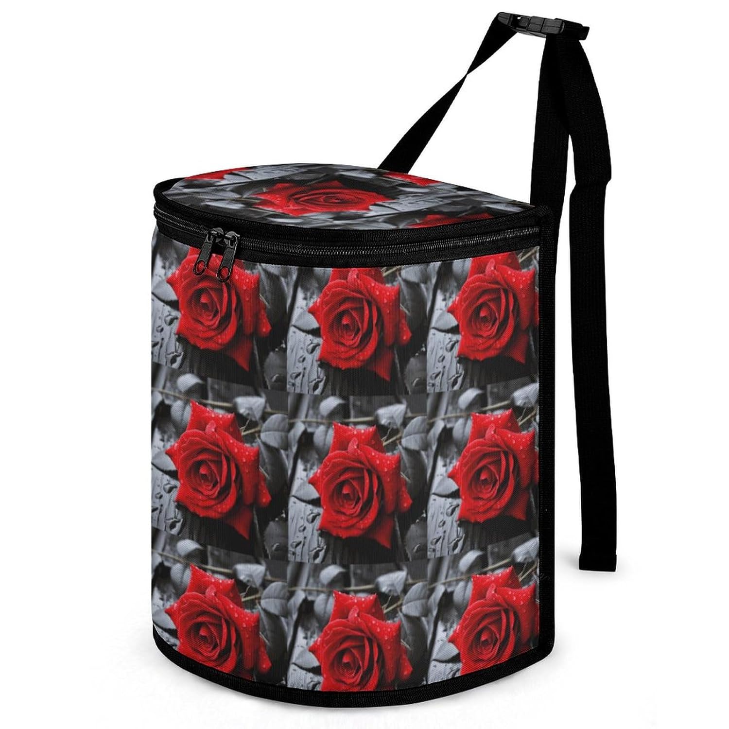 Hanging Car Trash Bag A Red Rose Printed Car Garbage Storage Bag Leakproof Car Trash Can Portable Garbage Storage Bags