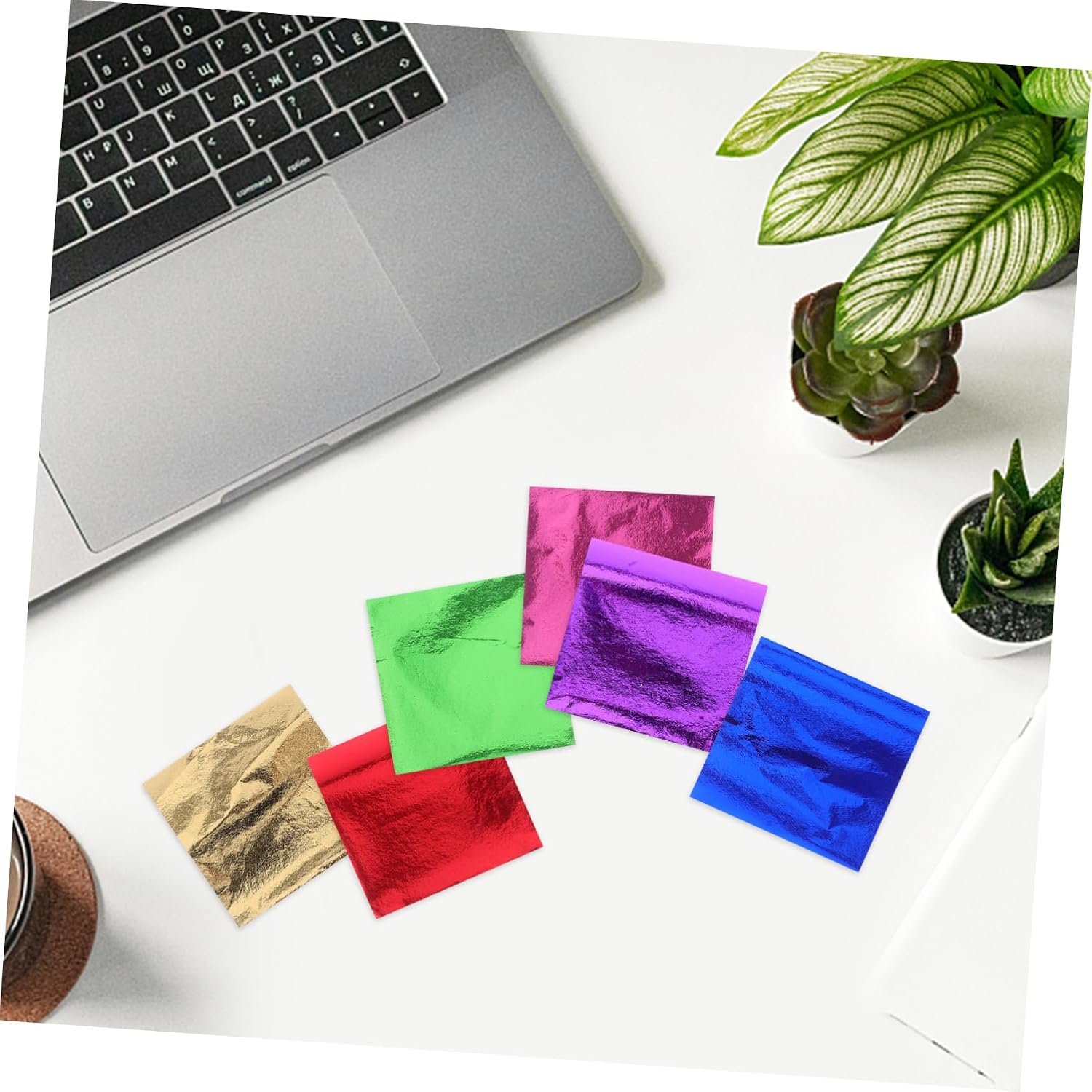 CIMAXIC 300pcs Art Foil Paper Green Gold Imitation Leaf Sheets for Home Decor Crafts