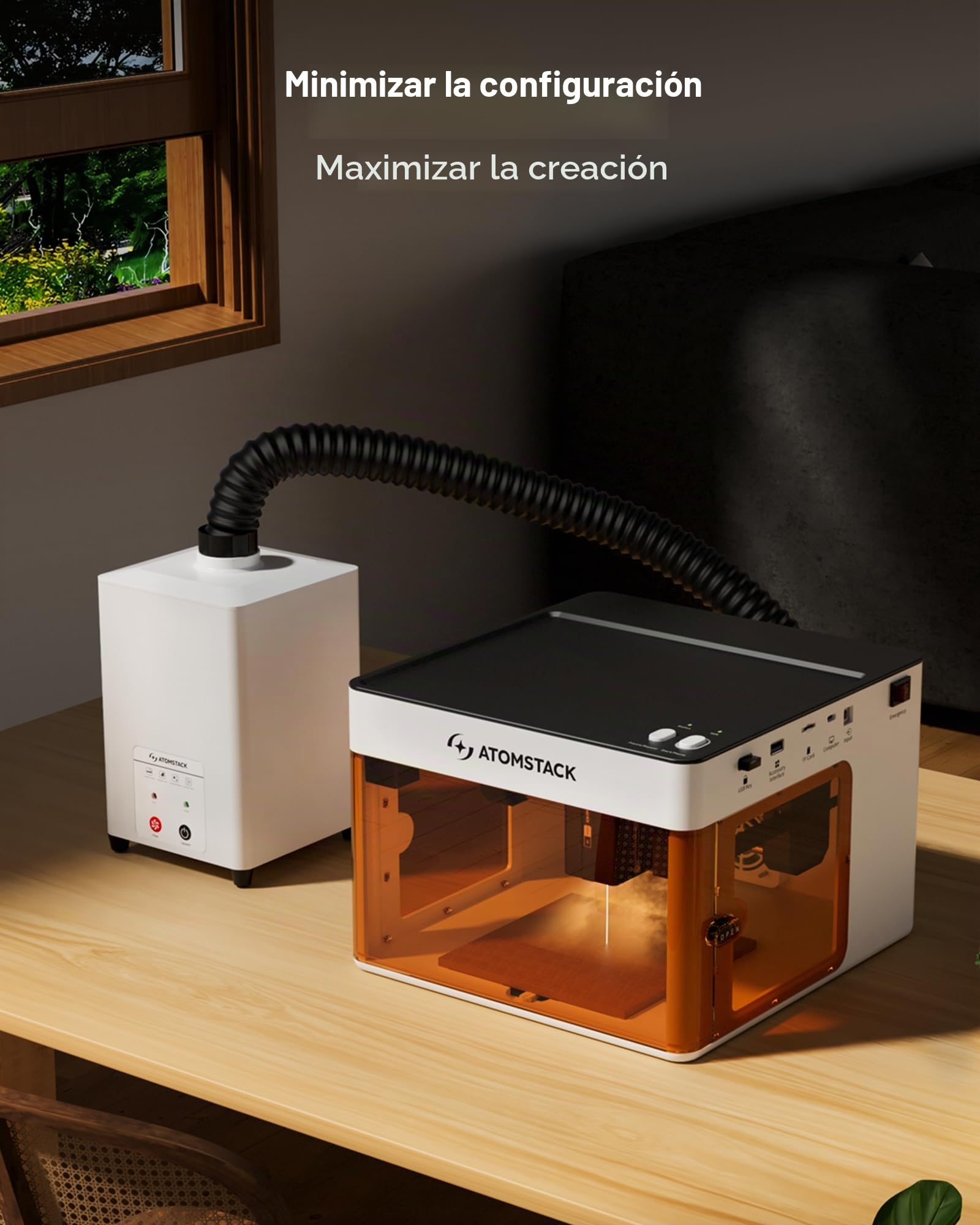 ATOMSTACK D5 Purificador de Aire con Filtro HEPA Para Grabadora Láser P1 de 5 W – Mini Extractor de Humo Para Grabadoras Láser Con Filtración de Humo de 3 Capas Incluyendo Carbón Activado